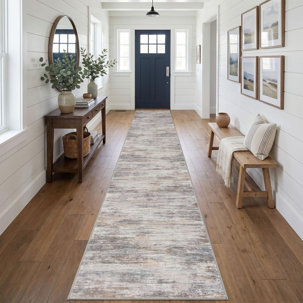 KOZYFLY Abstract Rugs for Entryway 2x3 Washable Small Area Rug Grey-Blue