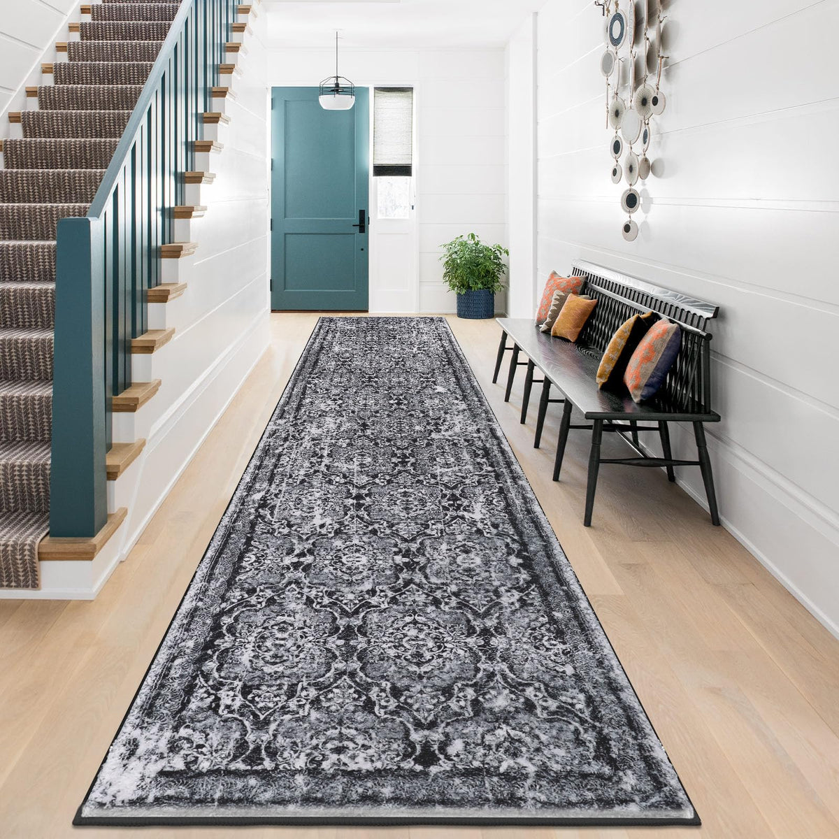 Vaukki Hallway Runner 2x6 ft, Grey Vintage Shaggy Soft Kitchen Rug