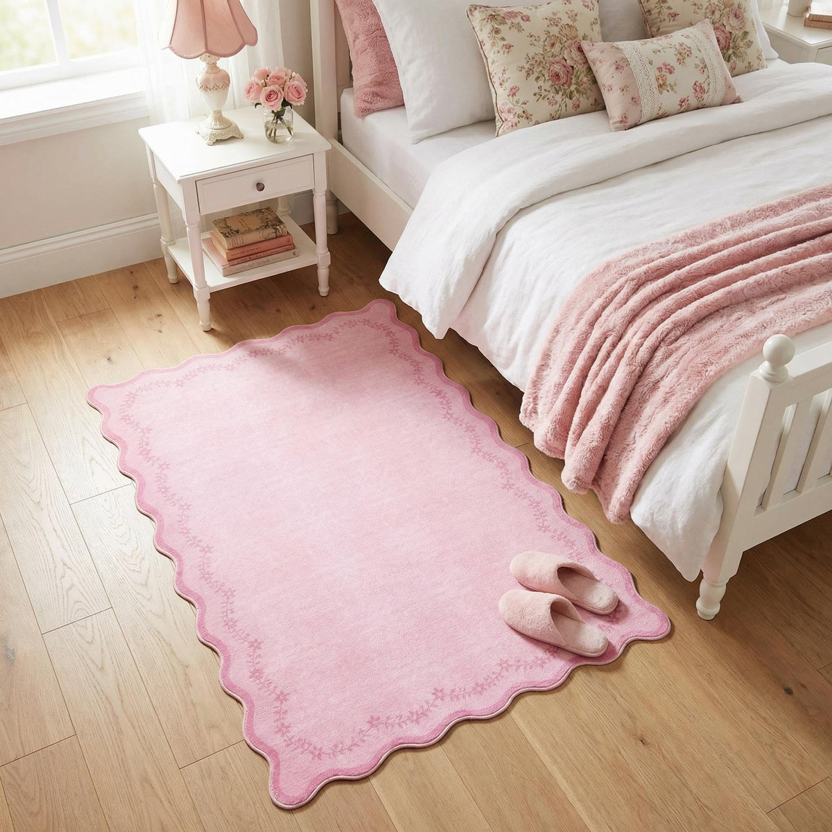 GarveeHome 3x5 Scalloped Washable Area Rug Non Slip Bedroom Entryway Rug