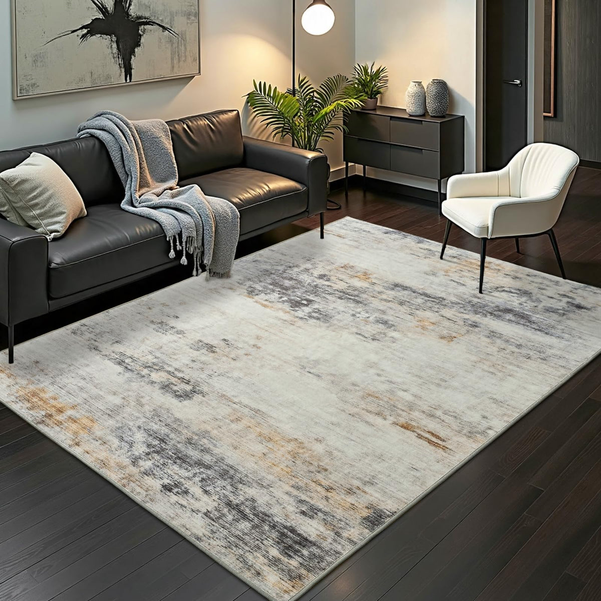 Toneed Washable 2x6 Non-Slip Runner Rug for Hallway Kitchen, Grey
