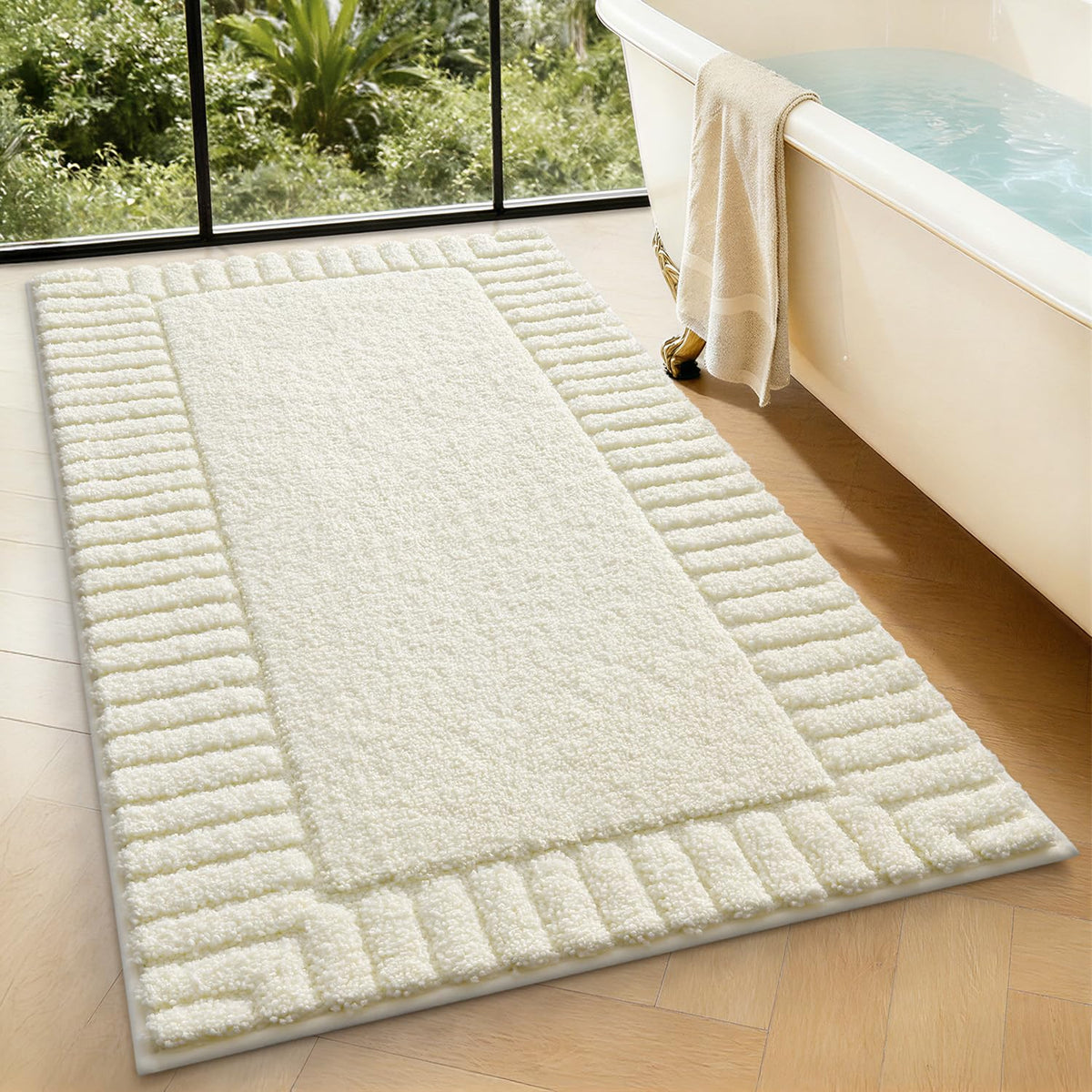 LUMI Soft Bathroom Rugs Absorbent, Non Slip Bath Mat 20x32, White