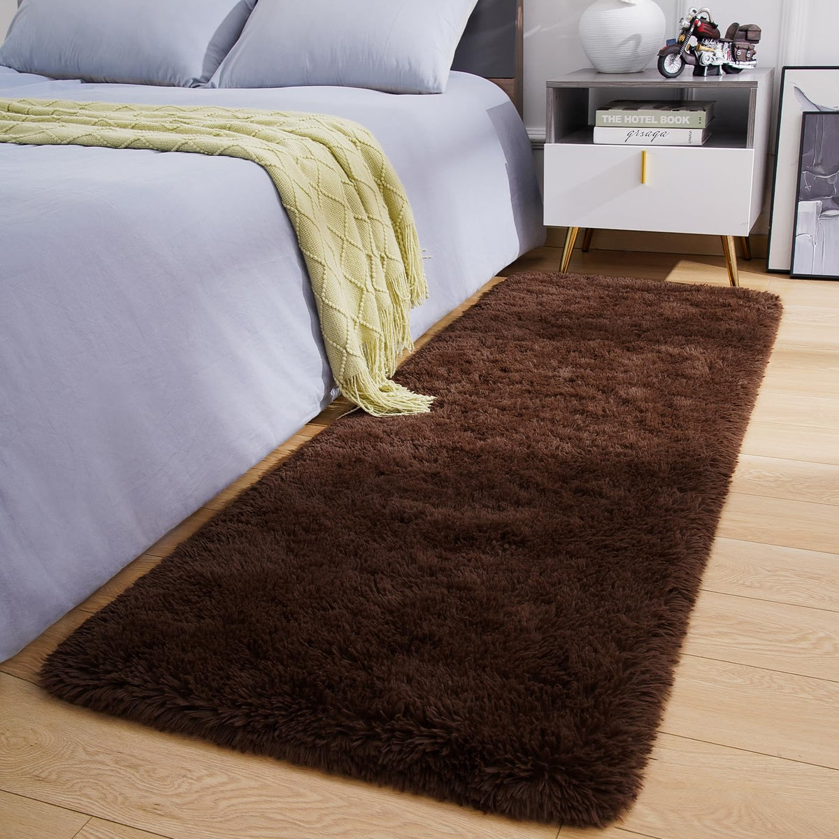 Amearea Shag Fluffy Small Rug, 2x4 Throw Rugs for Bedroom Girls, Black