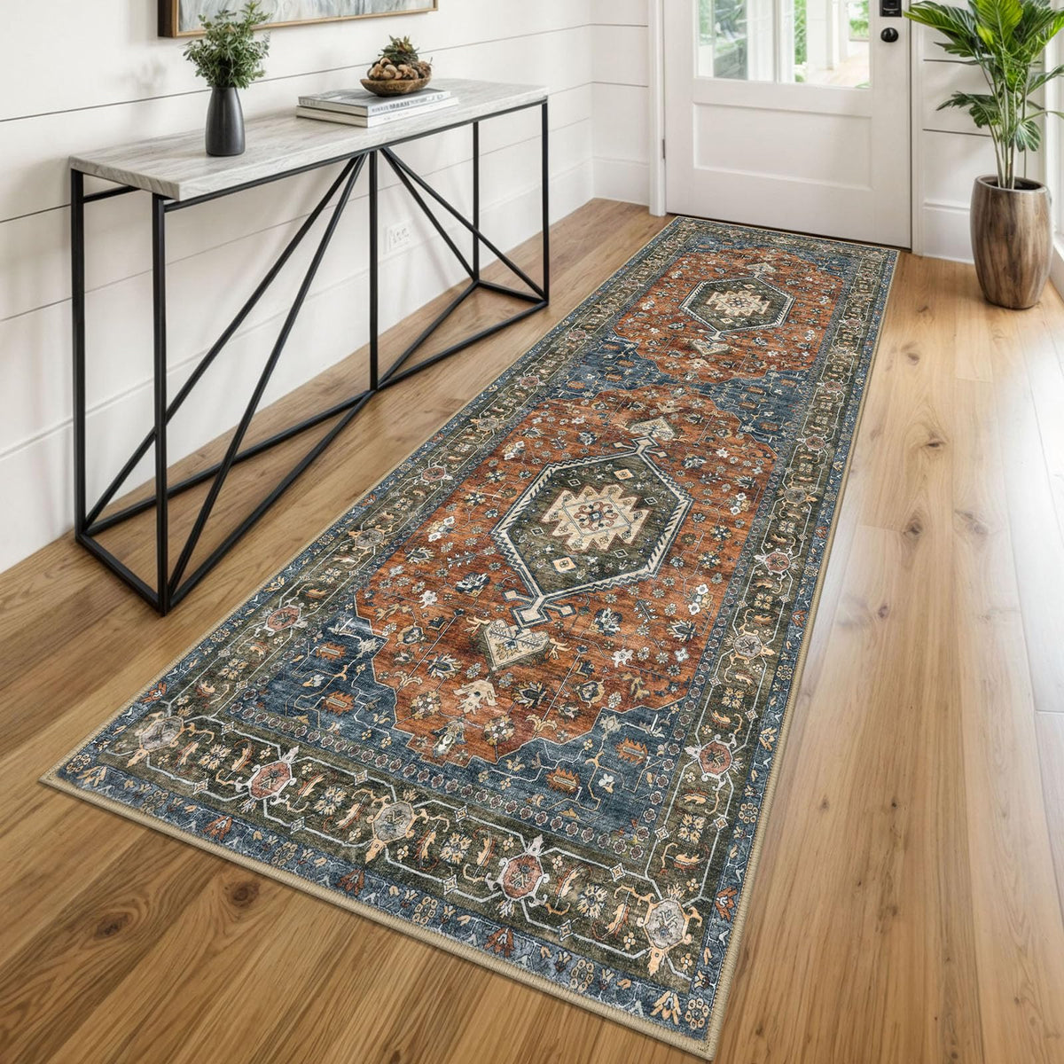 KUTA Entryway Rugs Indoor Washable Small Area Rug 2x3 Blue Entrance Carpet