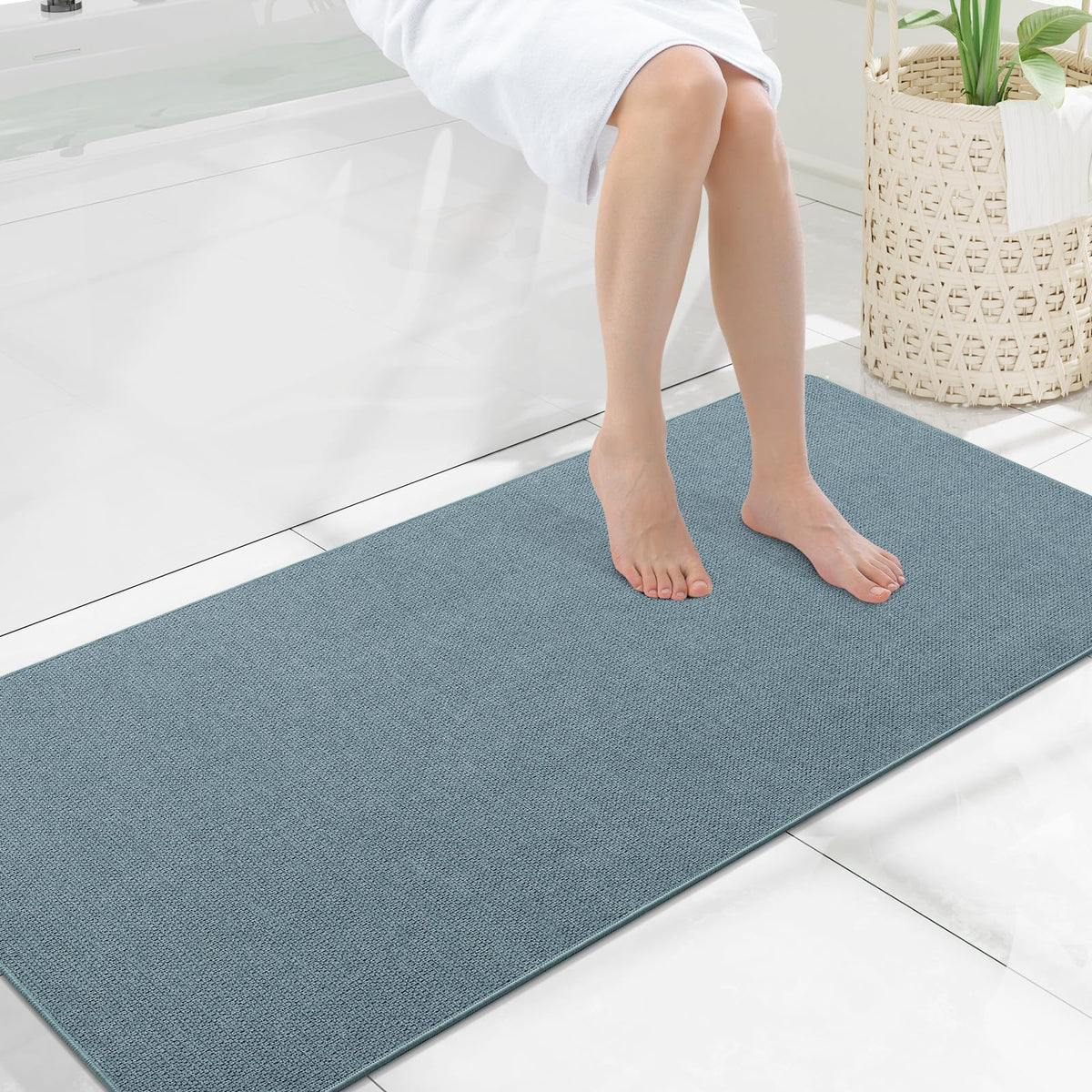 Smiry Ultra Thin Bath Mat 30X20, Non Slip Rubber Washable Bathroom Rugs