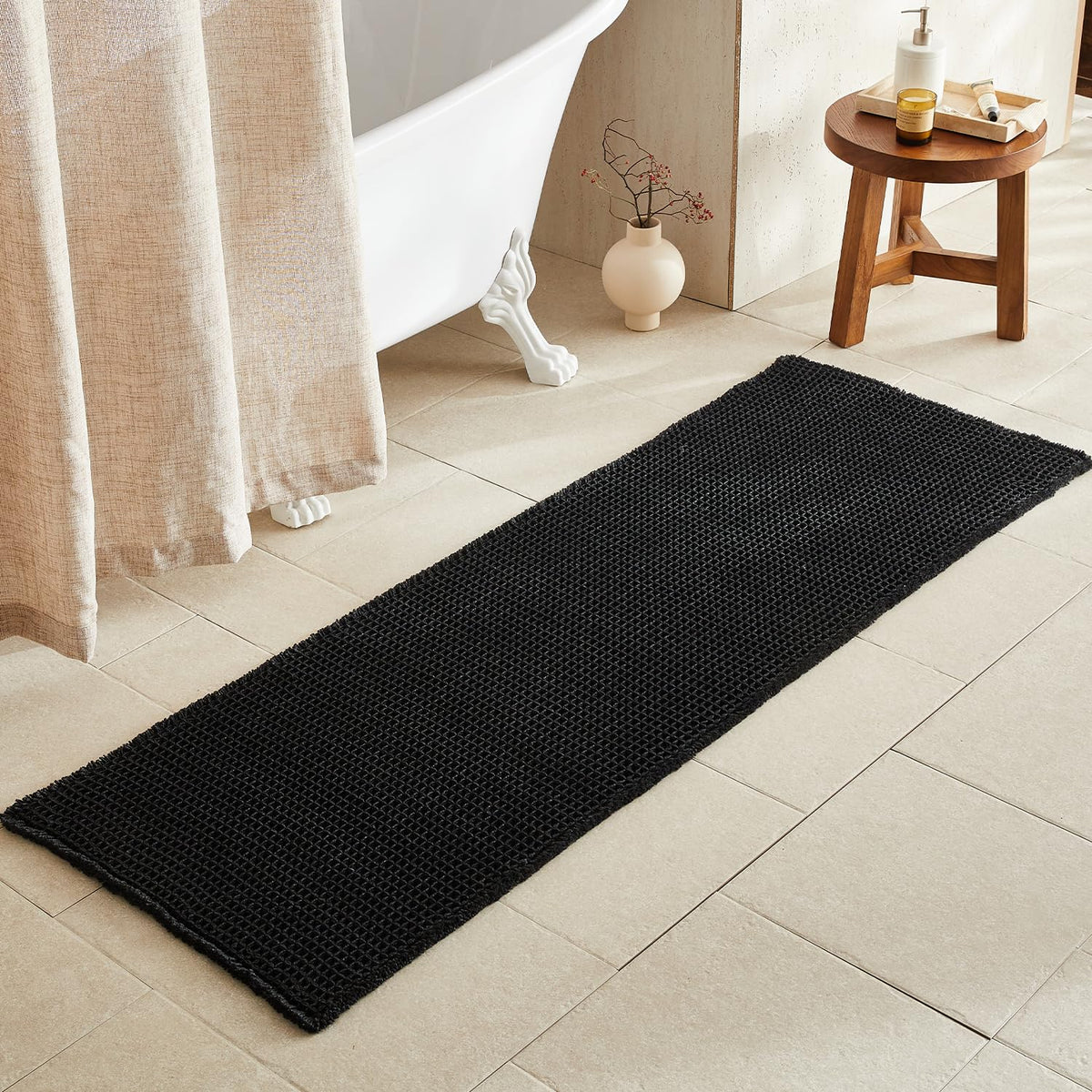 TYUU Waffle Bath Mat, Boho Bathroom Rugs Non Slip Washable, 30x20 Khaki