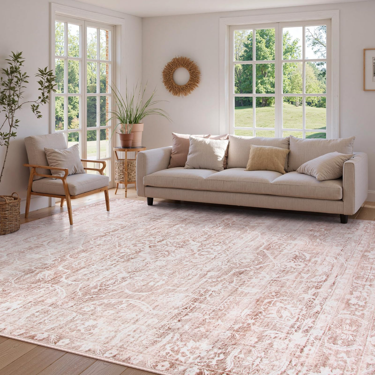 Lahome Floral Pink Bathroom Rug Runners for Hallways Non Slip 2x6