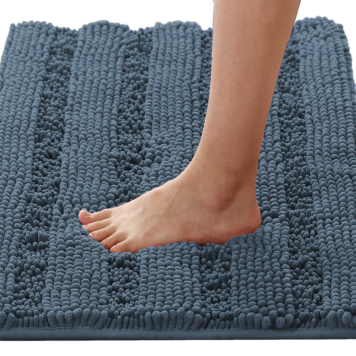 H.VERSAILTEX Bathroom Rugs Bath Rug Set 2 Piece Bathroom Contour Rug Toilet Mat Sets Non Slip Contour Bath Rug Ultra Thick Water Absorbent Striped Bath Mats Washable(47" x 17" Plus 20" x 20" U, Cream)