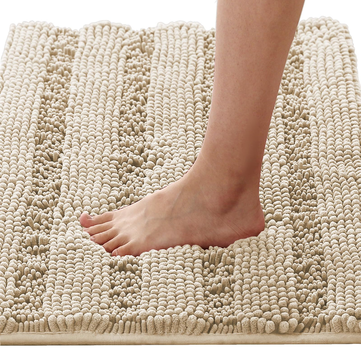 H.VERSAILTEX Bathroom Rugs Bath Rug Set 2 Piece Bathroom Contour Rug Toilet Mat Sets Non Slip Contour Bath Rug Ultra Thick Water Absorbent Striped Bath Mats Washable(47" x 17" Plus 20" x 20" U, Cream)