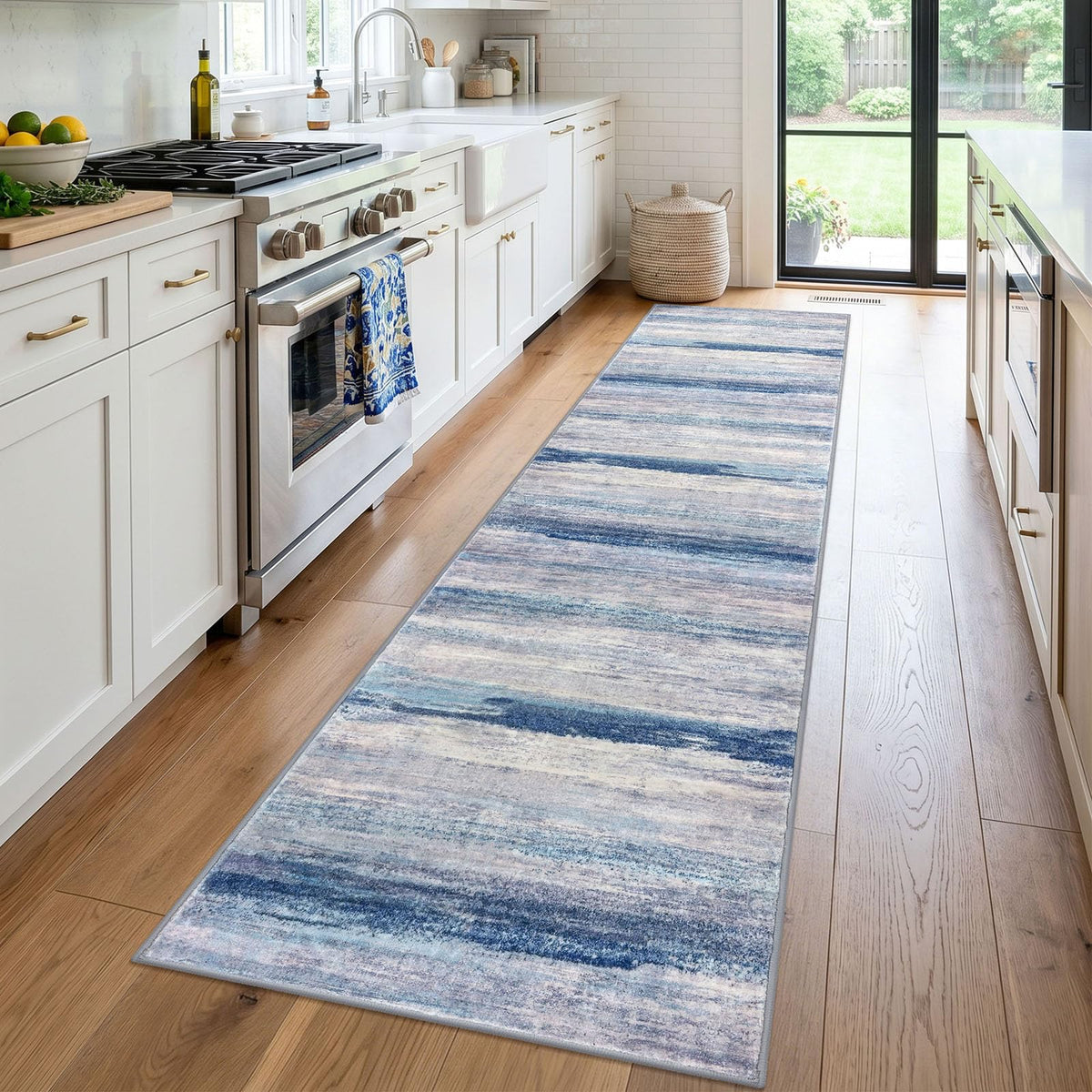 KOZYFLY Abstract Entryway Rug 2x3 Washable Door Mat Indoor Blue Beige