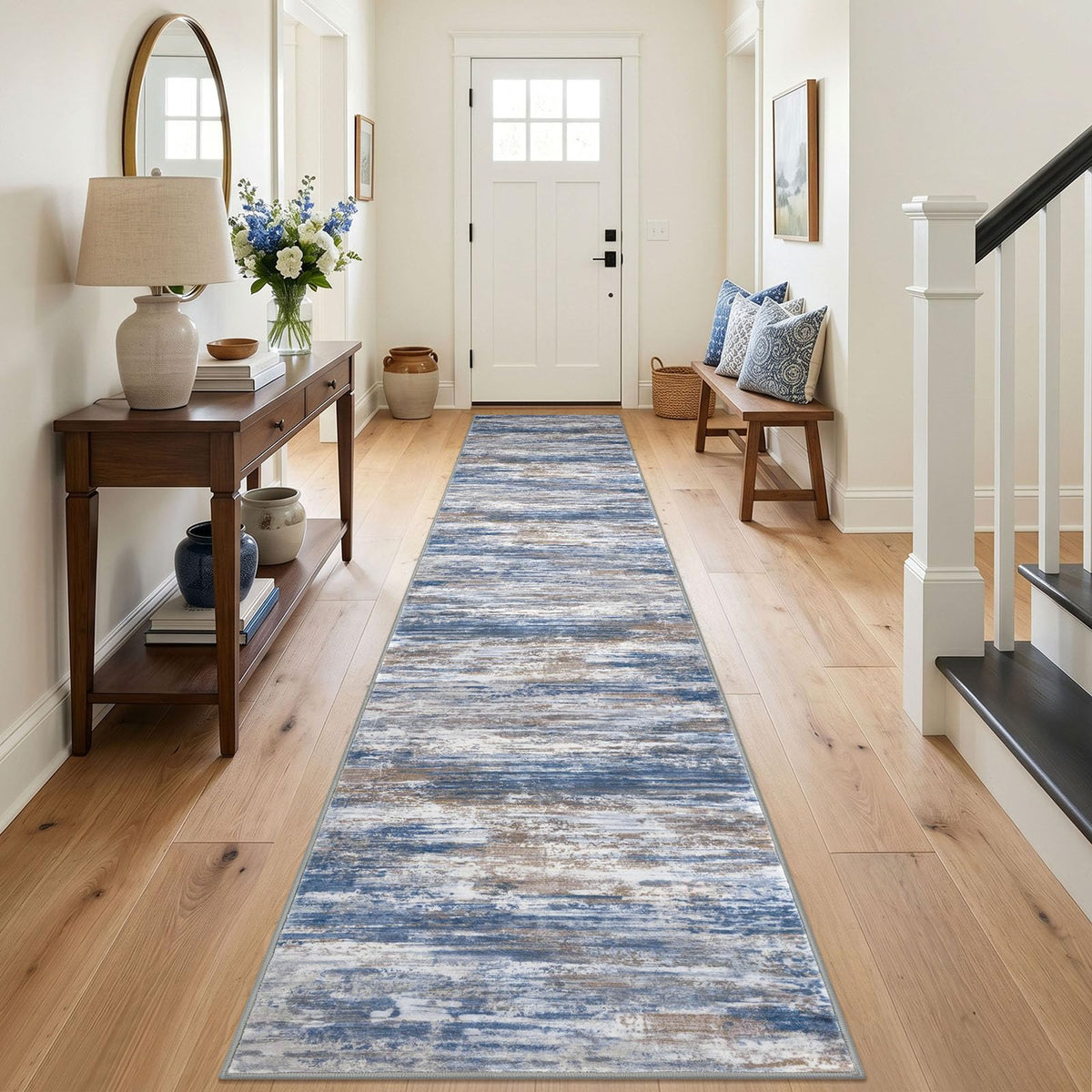 KOZYFLY Abstract Rugs for Entryway 2x3 Washable Small Area Rug Grey-Blue