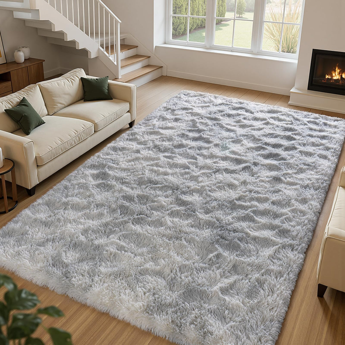 Zentavio 2x6 Runner Rugs for Hallway Shag Soft Bedroom Bedside Rugs Non Slip Fluffy Carpet for Kids Girls Boys Home Decor Aesthetic Dorm Nursery Tie-Dyed Black Grey