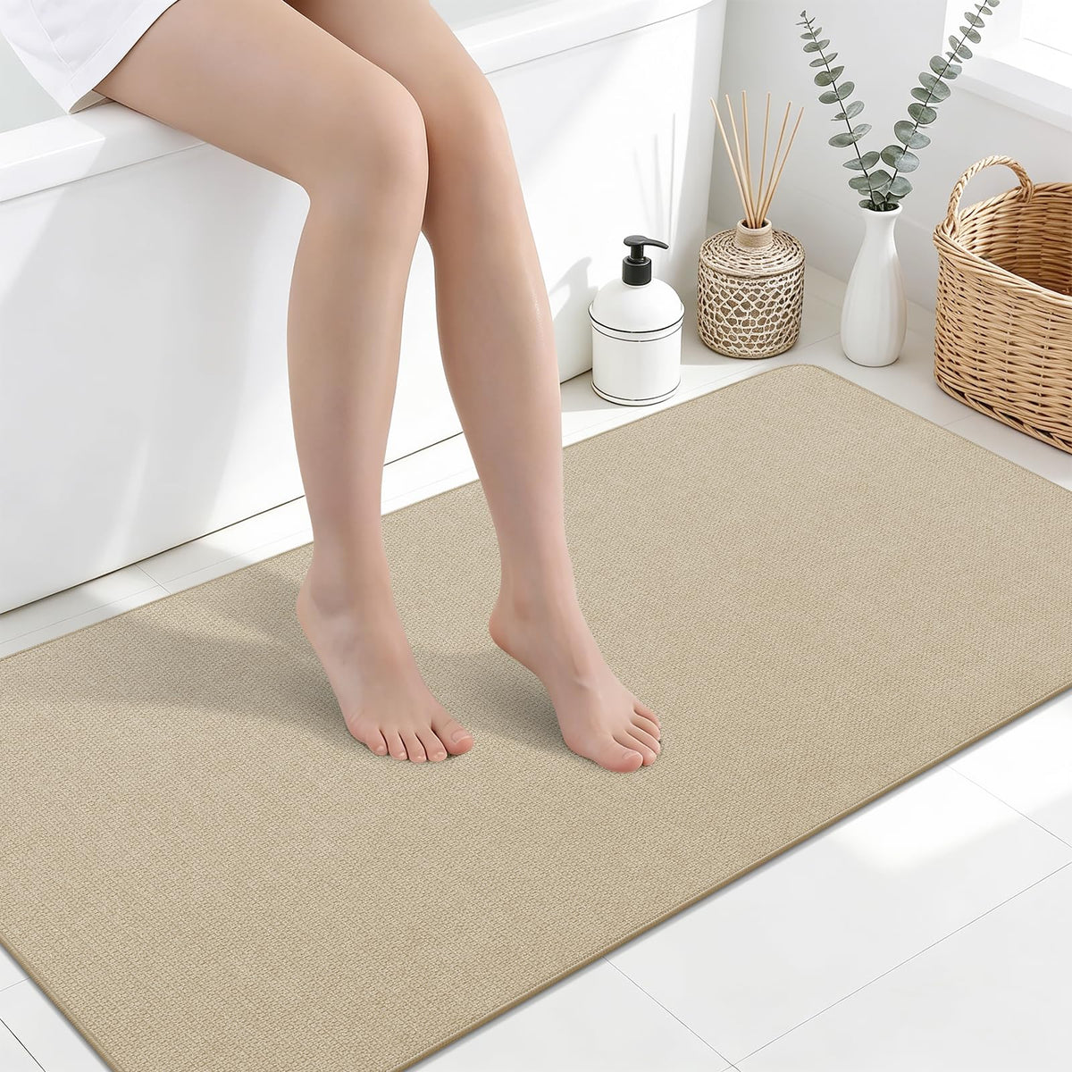 Smiry Ultra Thin Bath Mat 30X20, Non Slip Rubber Washable Bathroom Rugs