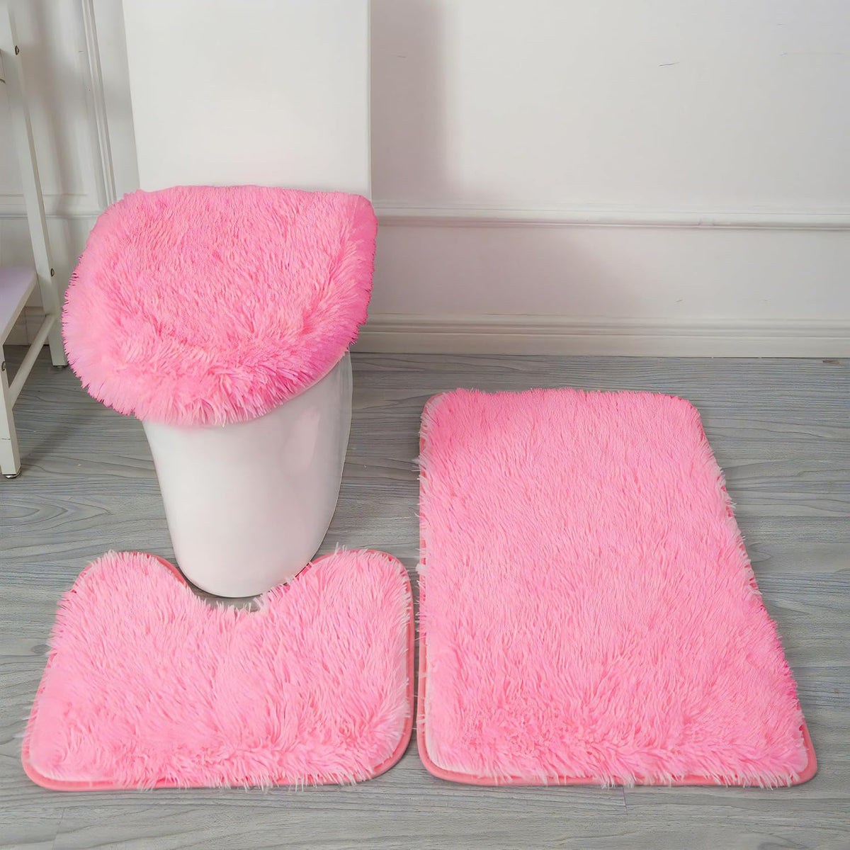 Black Bathroom Rugs Sets 3Piece Bath Mat Solid Bath Rug Floor Mats Washable Shower Rug with U-Shaped Contour Rug Toilet Lid Cover