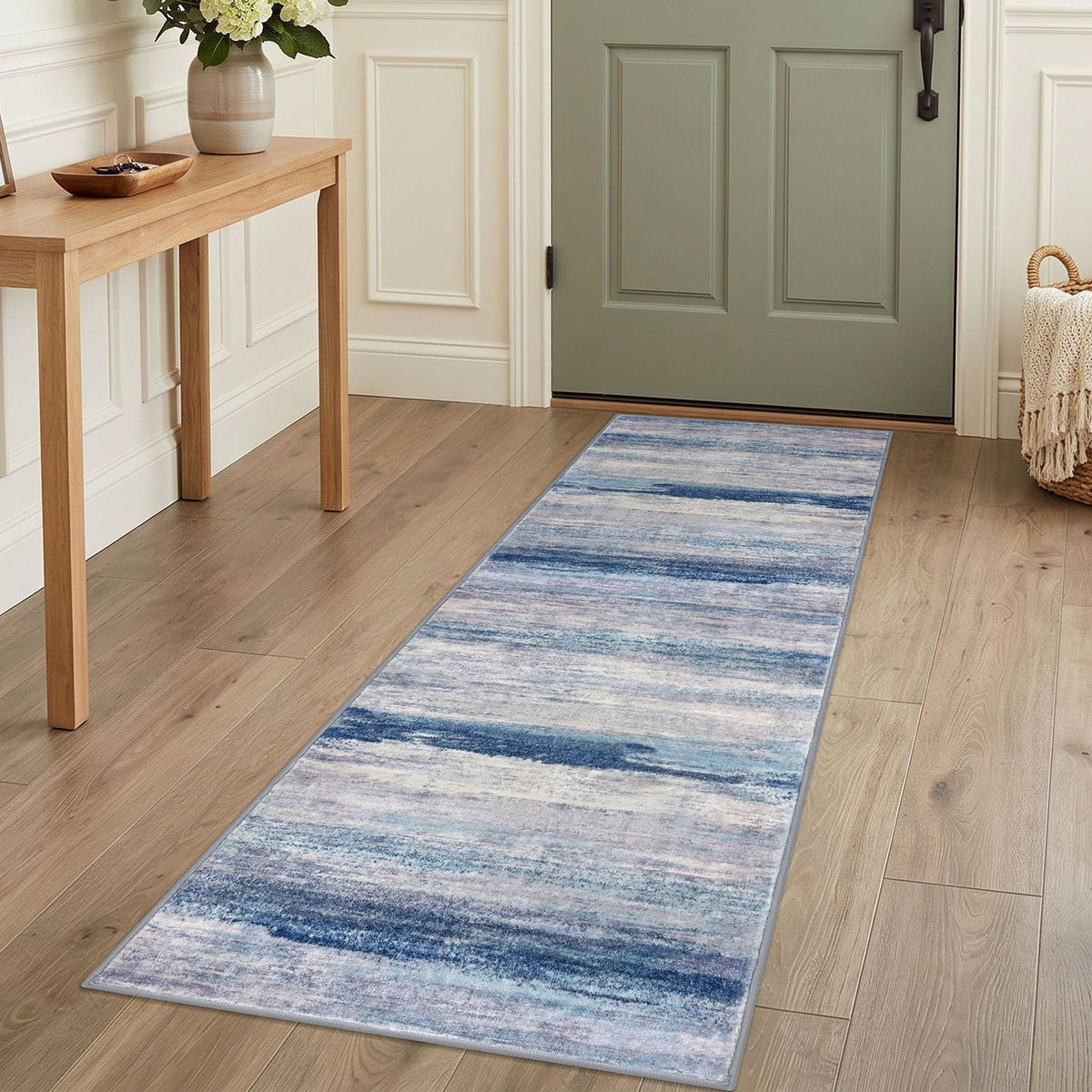 KOZYFLY Abstract Rugs for Entryway 2x3 Washable Small Area Rug Grey-Blue