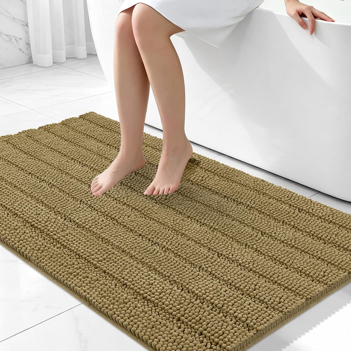 Bcoimo Small Bath Rug Mat,24x17 Chenille Non Slip Gray Bathroom Shower Mat