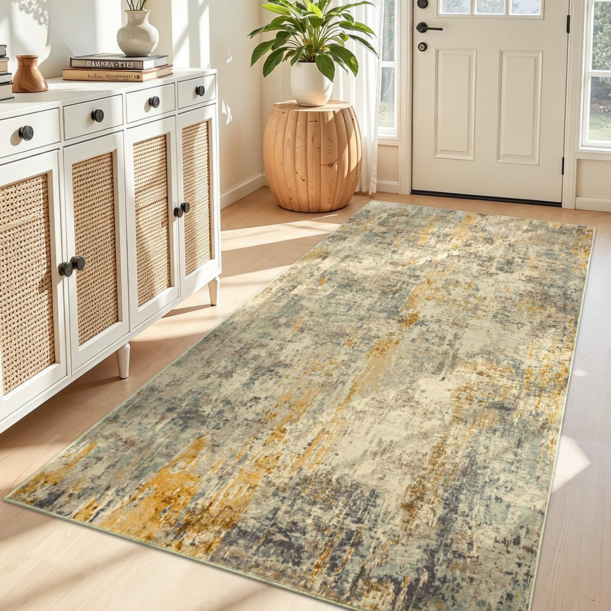 Ompaa 2x6 Rug Runners for Hallways Kitchen Runner Rug Non Slip Washable Grey Long Runner Rugs with Rubber Backing Soft Abstract Carpet Runner for Hallways, Kitchen, Bedroom, Bathroom, Entryway