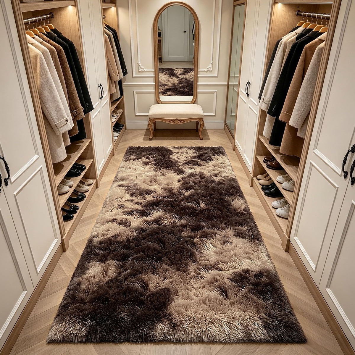 Beige 2x4 Area Rugs for Bedroom, Fluffy Shag Rug Small Rug Bedside Carpet