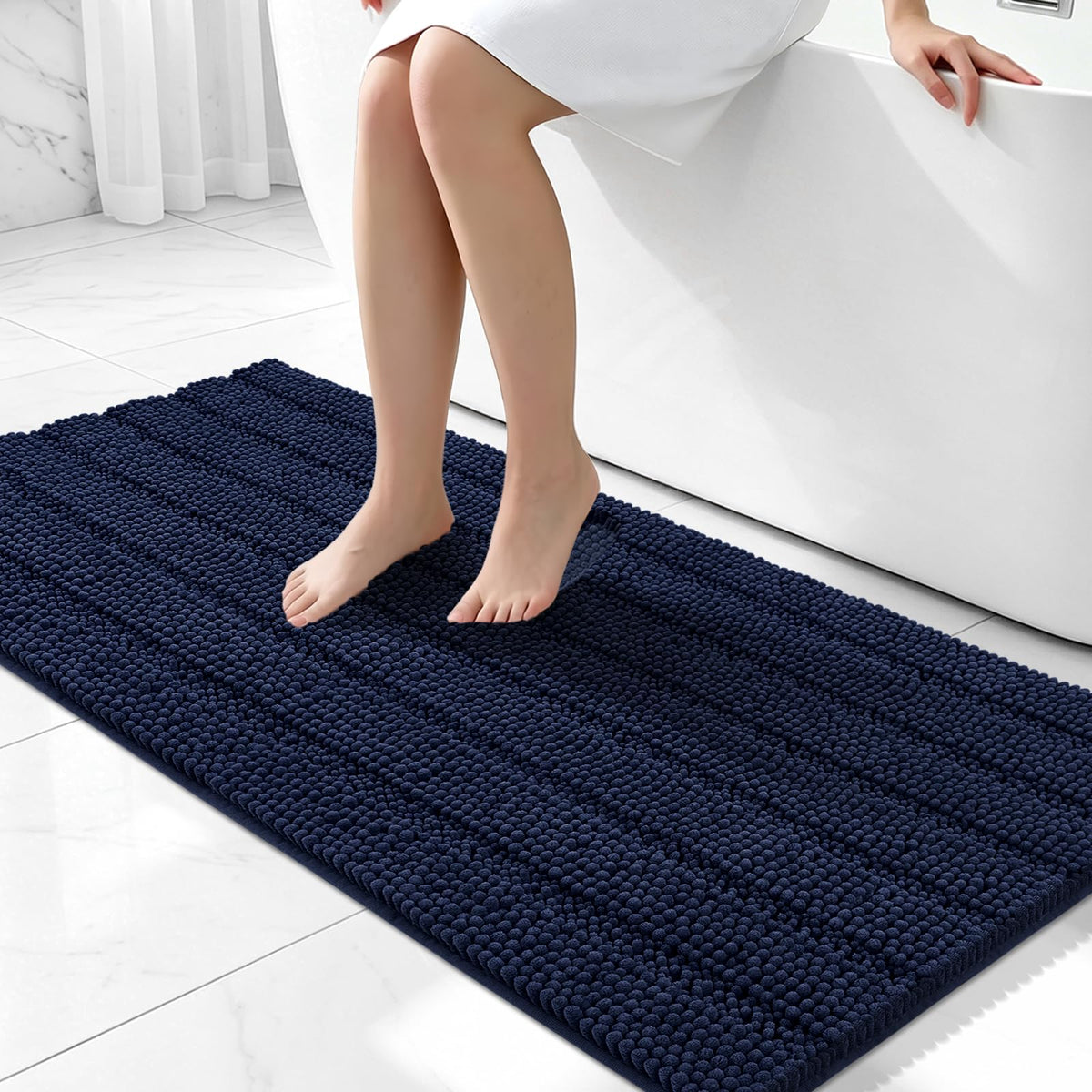 Bcoimo Small Bath Rug Mat,24x17 Chenille Non Slip Gray Bathroom Shower Mat