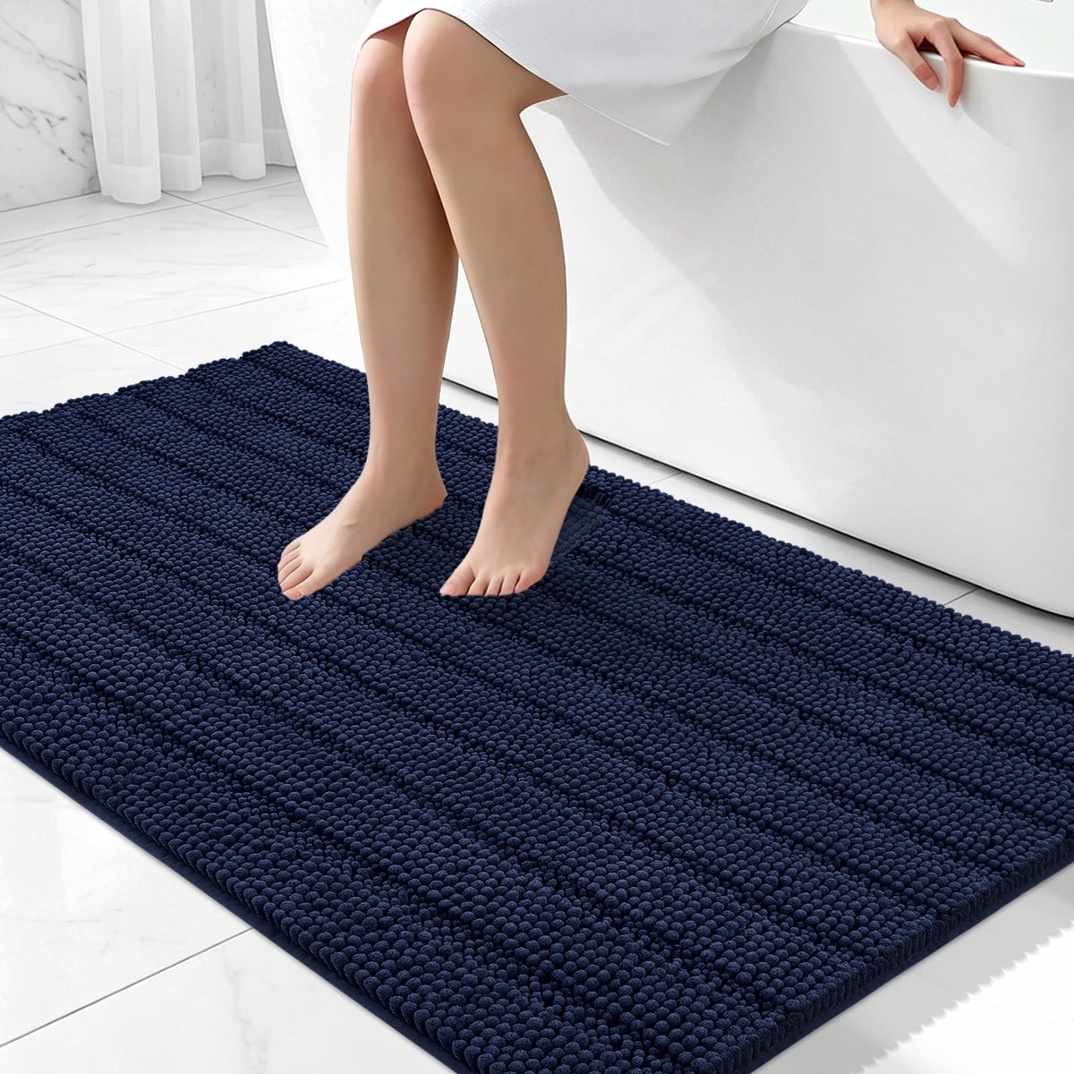 Bcoimo Small Bath Rug Mat,24x17 Chenille Non Slip Gray Bathroom Shower Mat