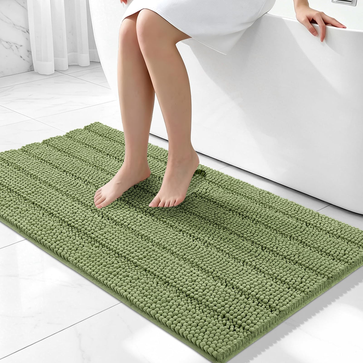 Bcoimo Small Bath Rug Mat,24x17 Chenille Non Slip Gray Bathroom Shower Mat