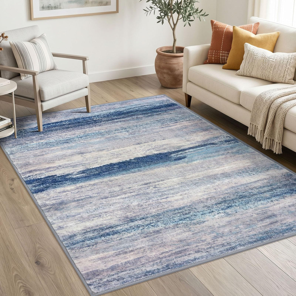 KOZYFLY Abstract Entryway Rug 2x3 Washable Door Mat Indoor Blue Beige