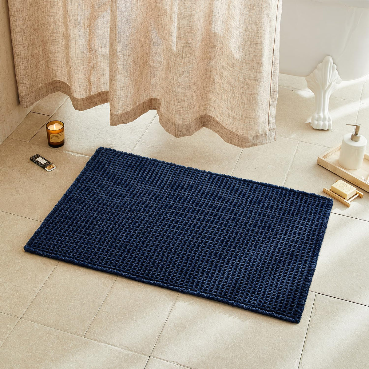 TYUU Waffle Bath Mat, Boho Bathroom Rugs Non Slip Washable, 30x20 Khaki