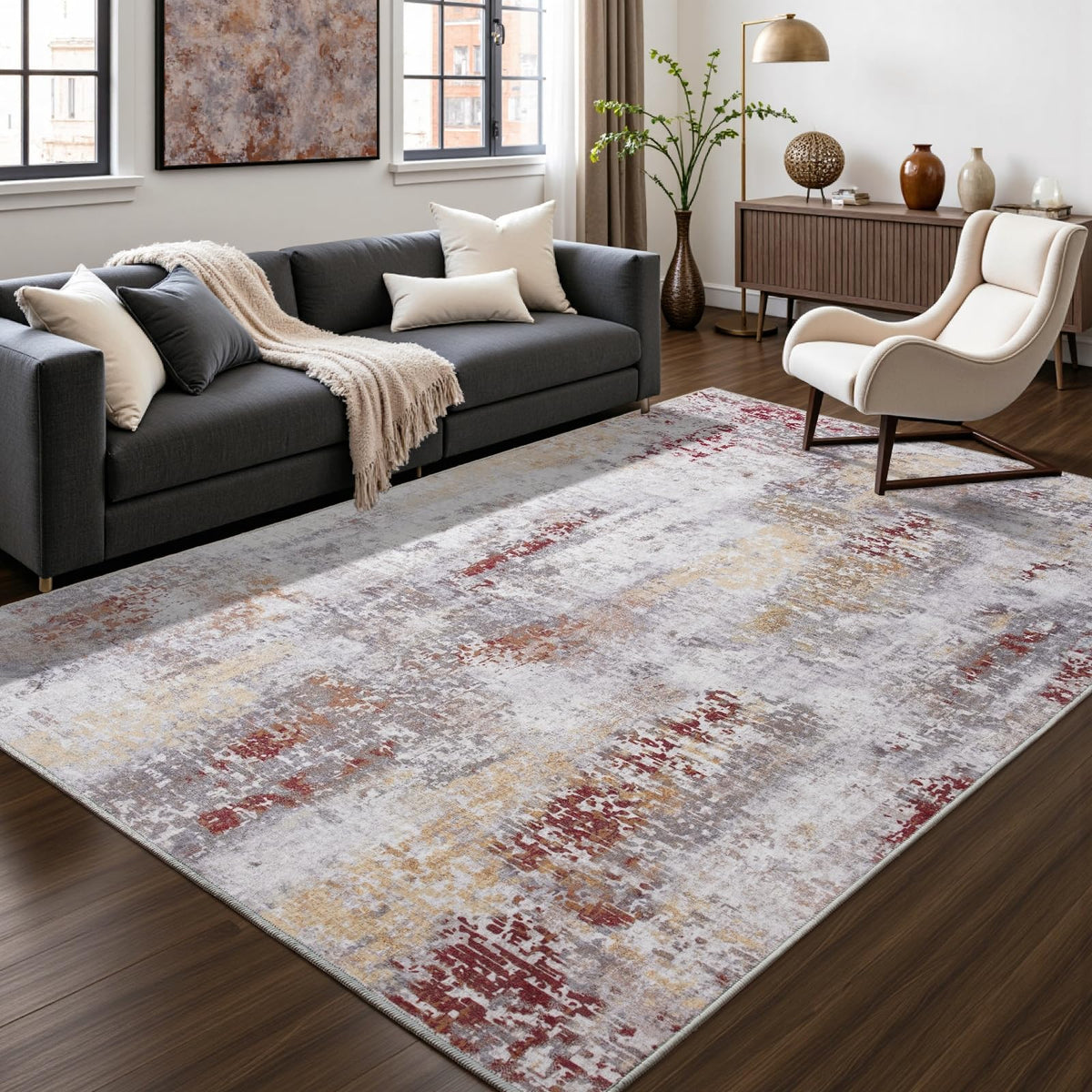 Toneed Washable 2x6 Non-Slip Runner Rug for Hallway Kitchen, Grey