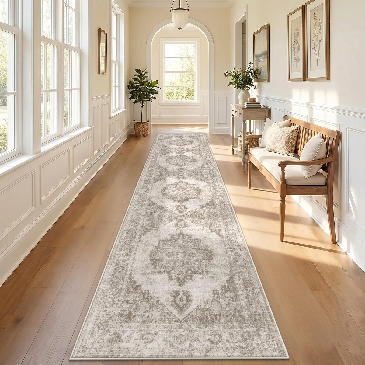 Runner Rug 2x6 Washable Rugs: Vintage Hallway Kitchen Runner Non Slip Low Pile Rug Runner Soft Stain Resistant Indoor Carpet Runners for Entryway Hall Bedroom Bedside (Beige, 2'x6')