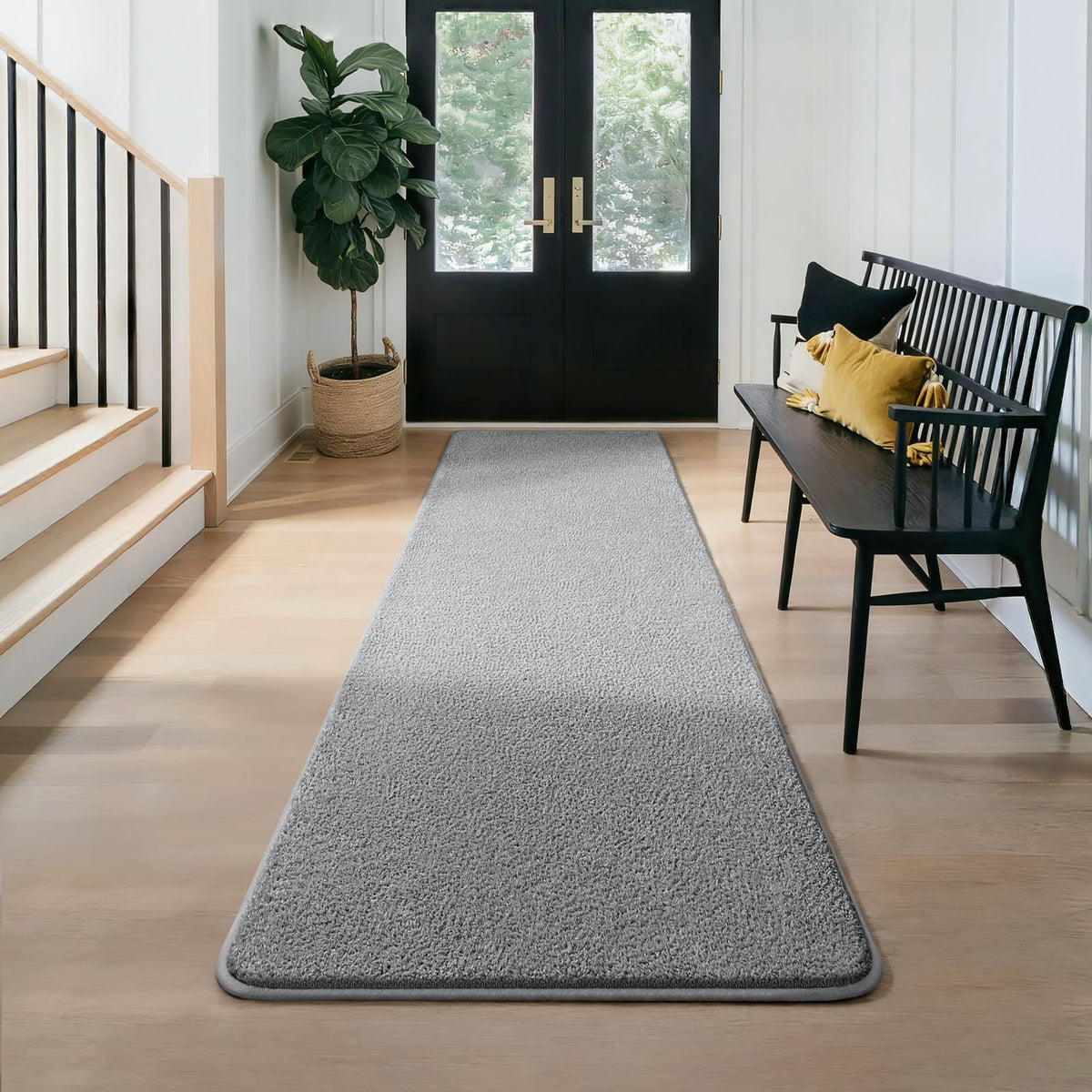 Modern Hallway Runner Rug, 2x6 Black Washable Non Slip Runner Rug