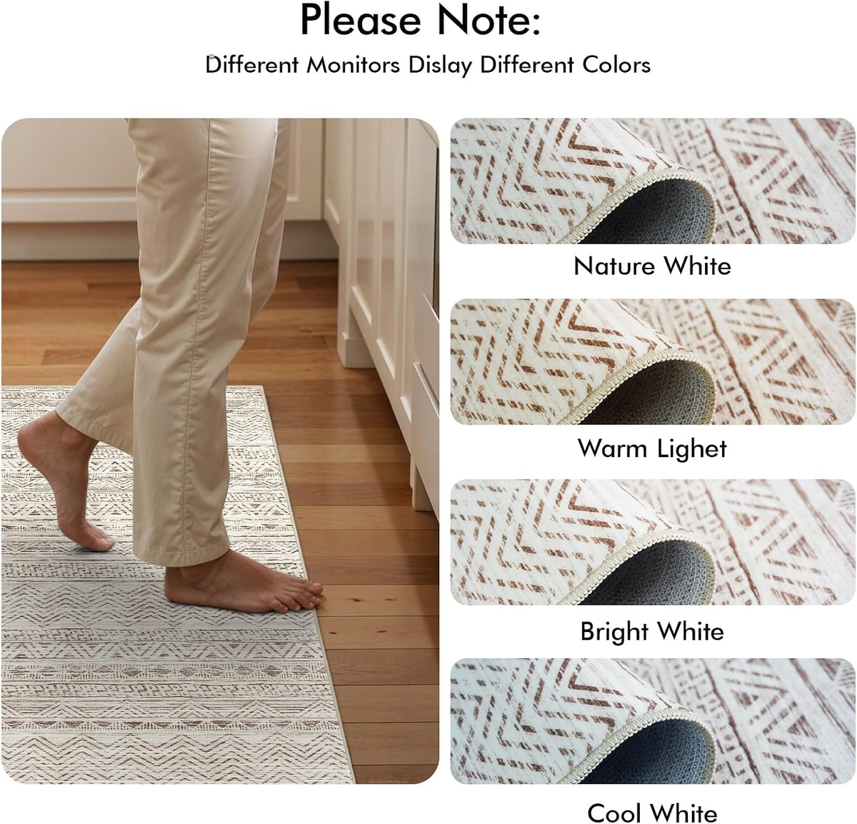 2x5 Runner Rug Washable Moroccan: Non Slip Kitchen Long Floor Mat Beige
