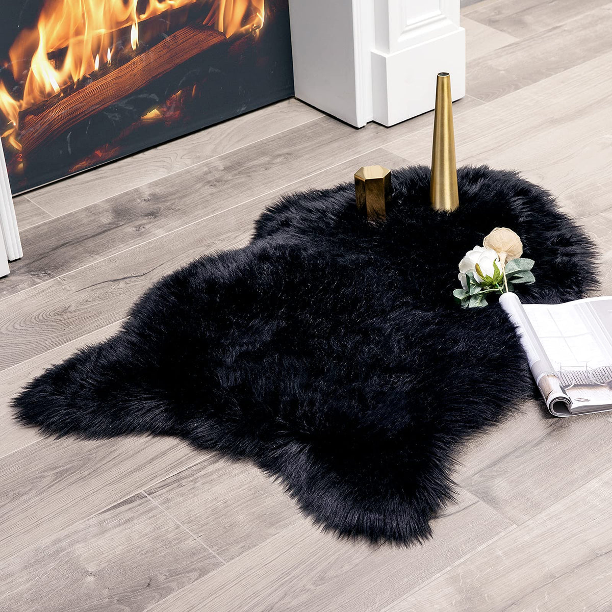 MIULEE Fluffy Area Rug 3x5 ft Faux Fur Sheepskin Rug for Bedroom White