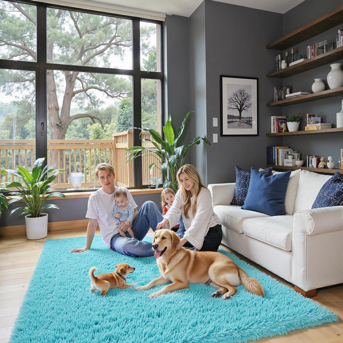 Small Shag Area Rug for Bedroom, 2x3 Cream Soft Plush Carpet