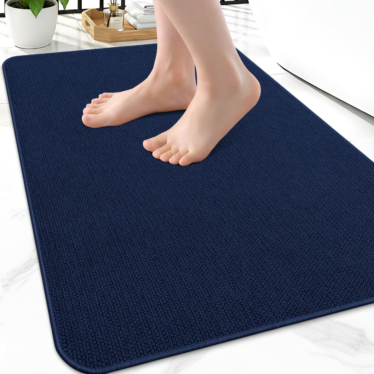 Smiry Ultra Thin Bath Mat 30X20, Non Slip Rubber Washable Bathroom Rugs