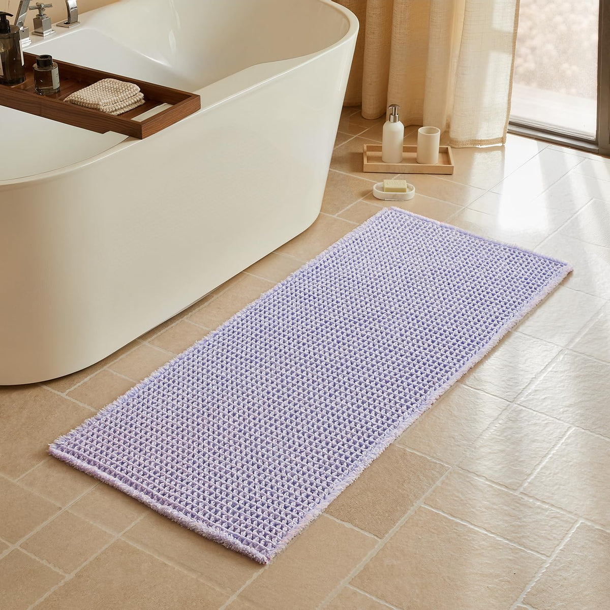 Triohero Waffle Bath Mat, Small Boho Bathroom Rugs Non Slip, 16x24 Khaki