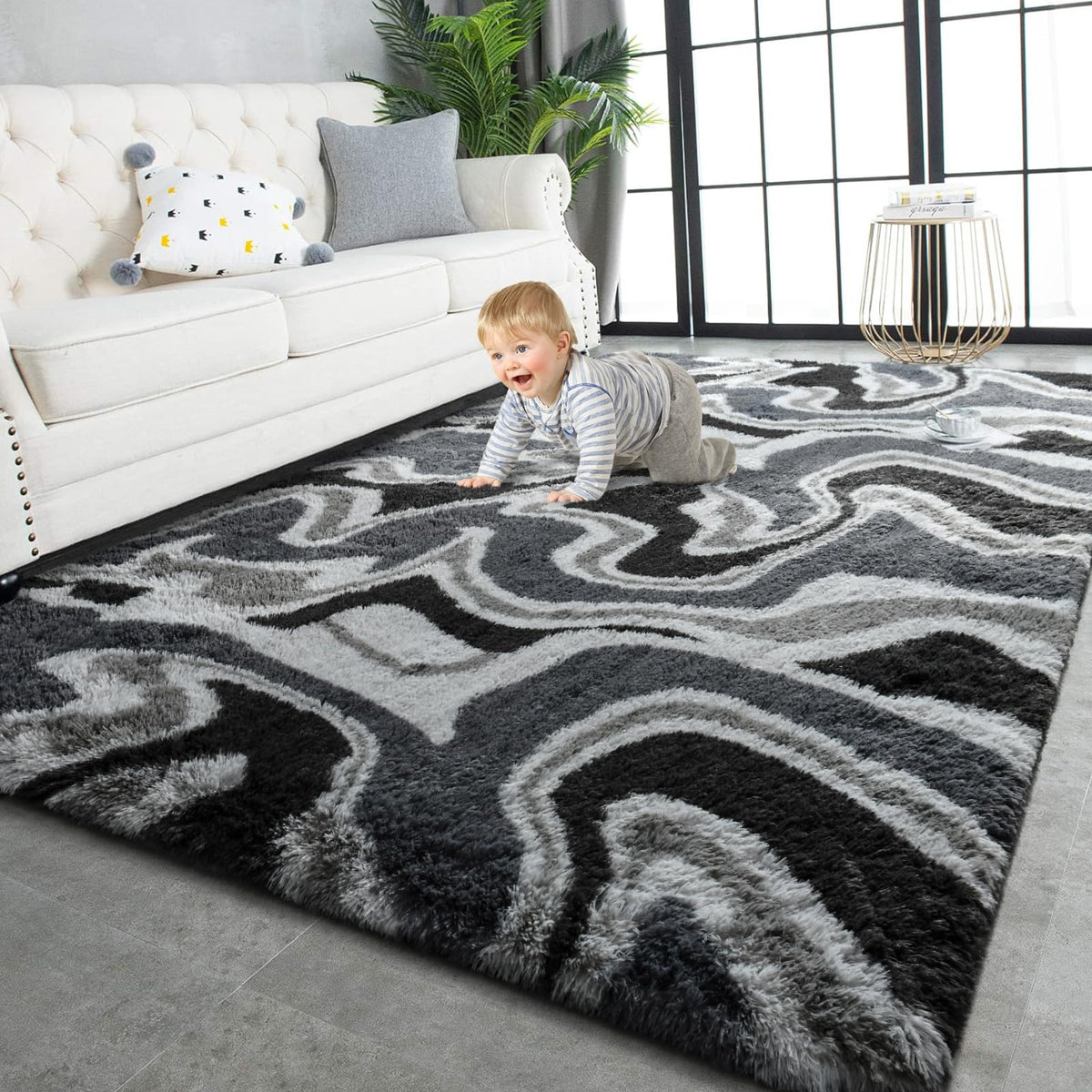 TWINNIS Super Soft Shaggy Runner Rugs Fluffy Carpets, 2x6 Feet, Indoor Modern Plush Area Rugs for Hallway Living Room Bedroom Kitchen Entryway, Upgrade Anti-Skid Rectangular Fuzzy Rug, Black