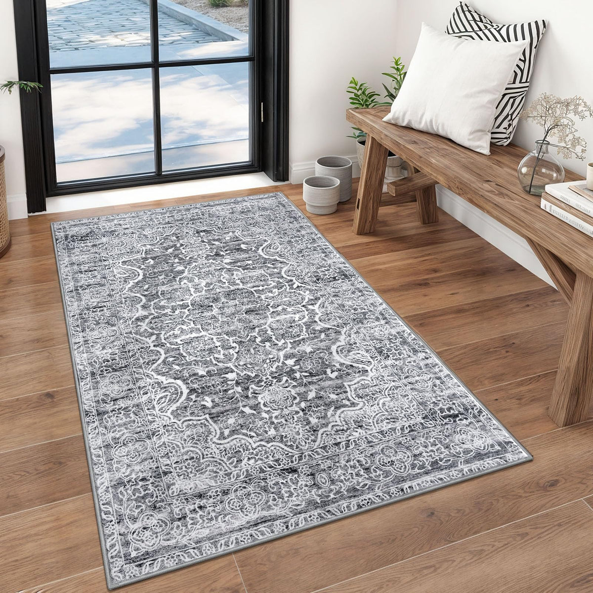 KUTA Entryway Rugs Indoor Washable Small Area Rug 2x3 Blue Entrance Carpet