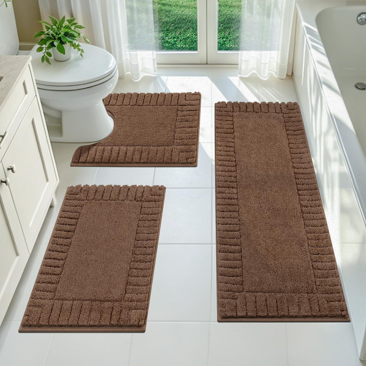 Pauwer Bathroom Rugs Sets 3 Piece, Microfiber Bath Mat Set, Dark Grey