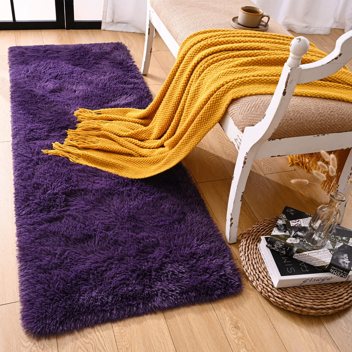 Runner Rug for Bedroom, 2x6 Soft Shag Fluffy Area Rugs for Girls Boy's Room, Plush Shaggy Carpet with Non-Slip Bottom for Living Room Dorm, Olive Green