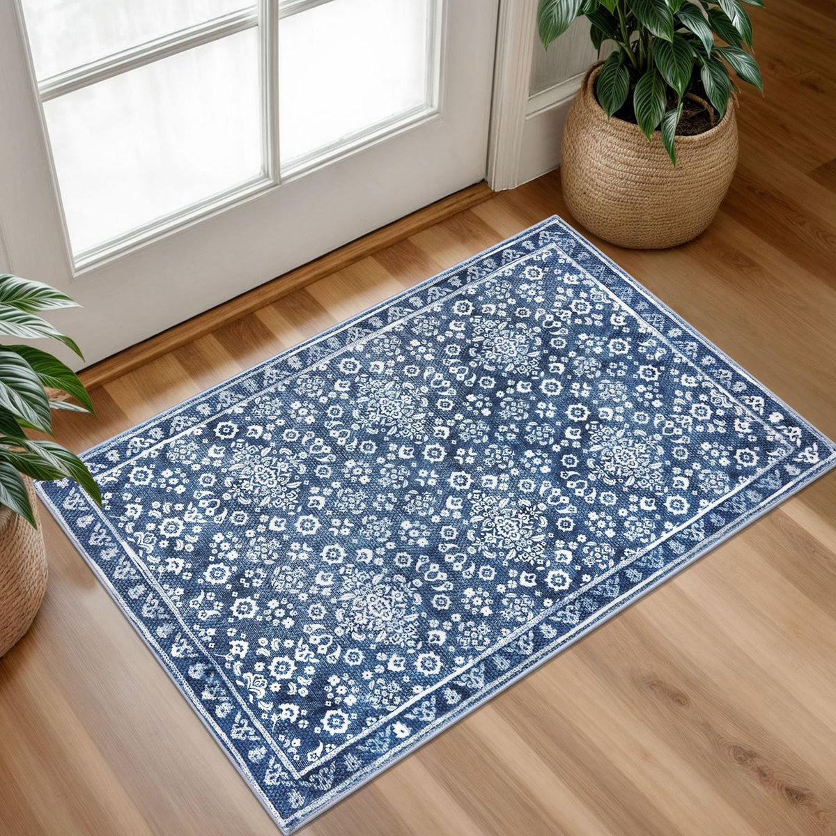 Vintage Washable Entryway Rug 2x3 Small Area Rug Non Slip Door Mat