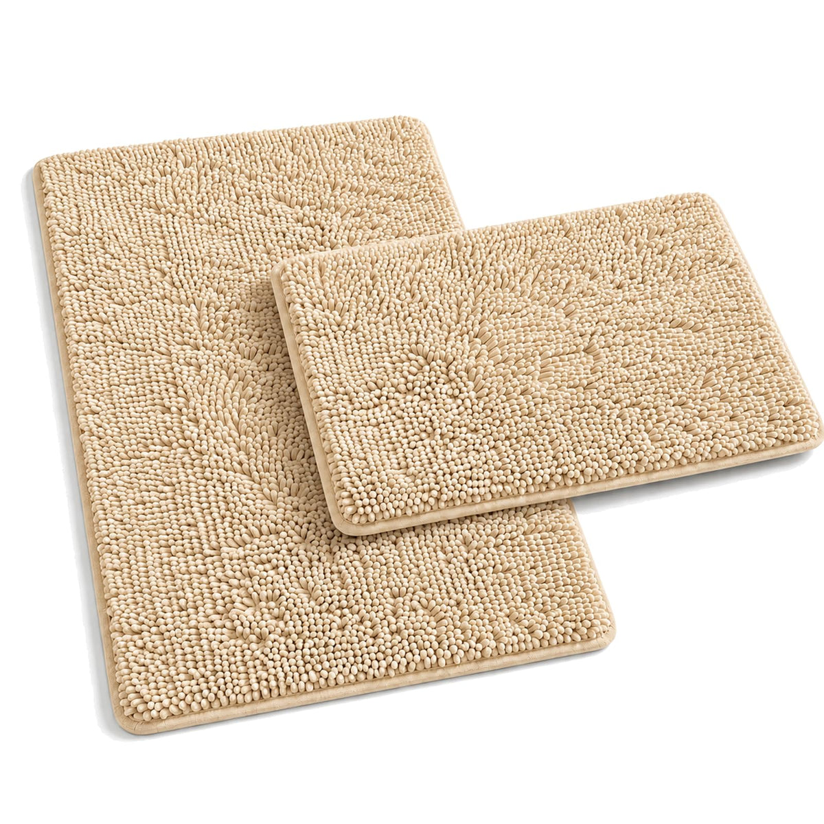 RUN HELIX Bathroom Rugs Set 2 Piece Thick Chenille Bath Mats, Soft Quick Dry Plush Absorbent Bath Rugs with Non-Slip PVC Backing, 32x20+24x16 Inch Black
