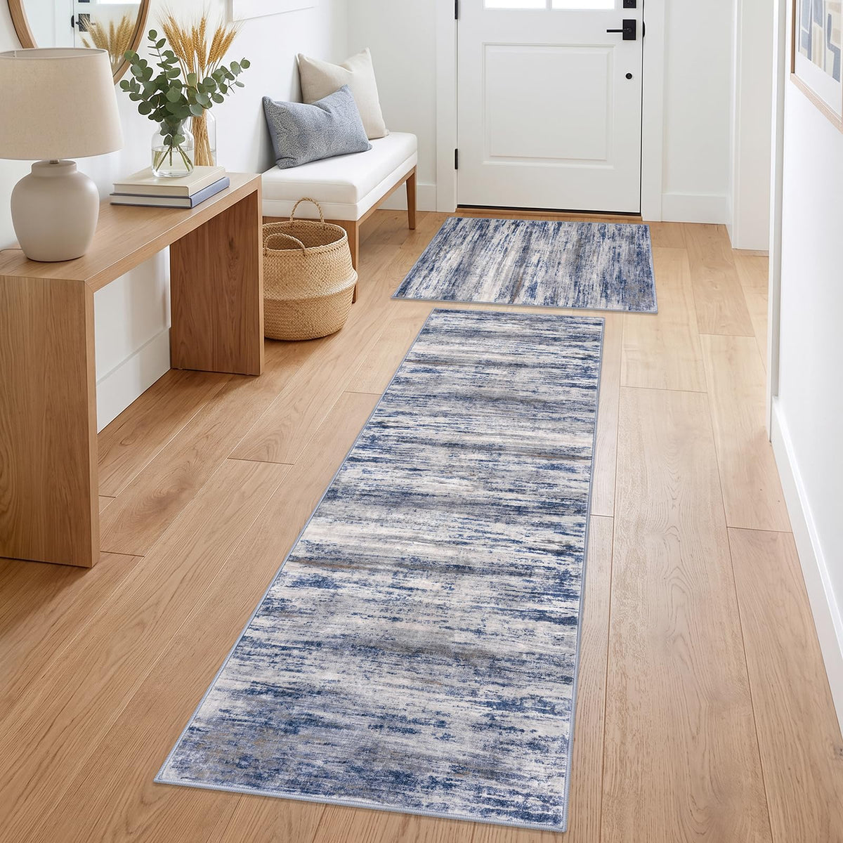 KOZYFLY Abstract Entryway Rug 2x3 Washable Door Mat Indoor Blue Beige