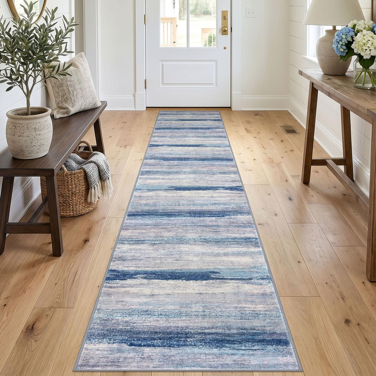 KOZYFLY Abstract Entryway Rug 2x3 Washable Door Mat Indoor Blue Beige