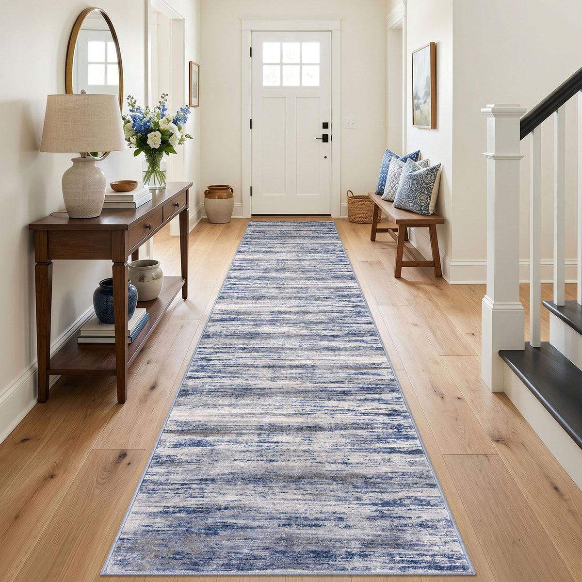 KOZYFLY Abstract Entryway Rug 2x3 Washable Door Mat Indoor Blue Beige