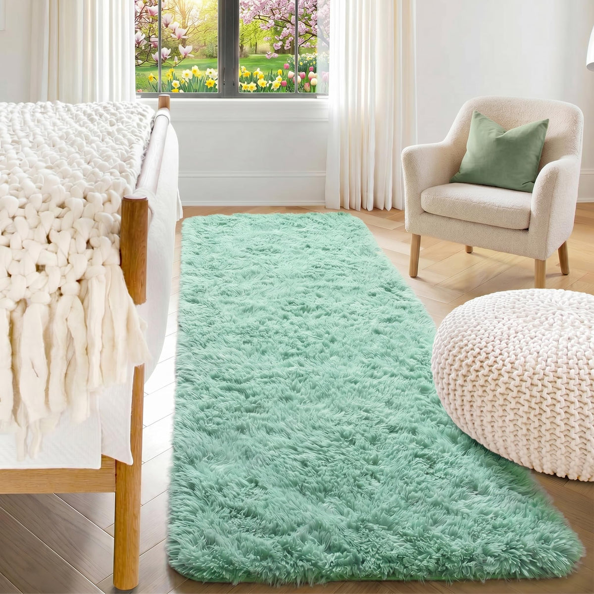 White Runner Rugs for Bedroom Living Room, Fluffy 2x6 Bedside Soft Area Rug