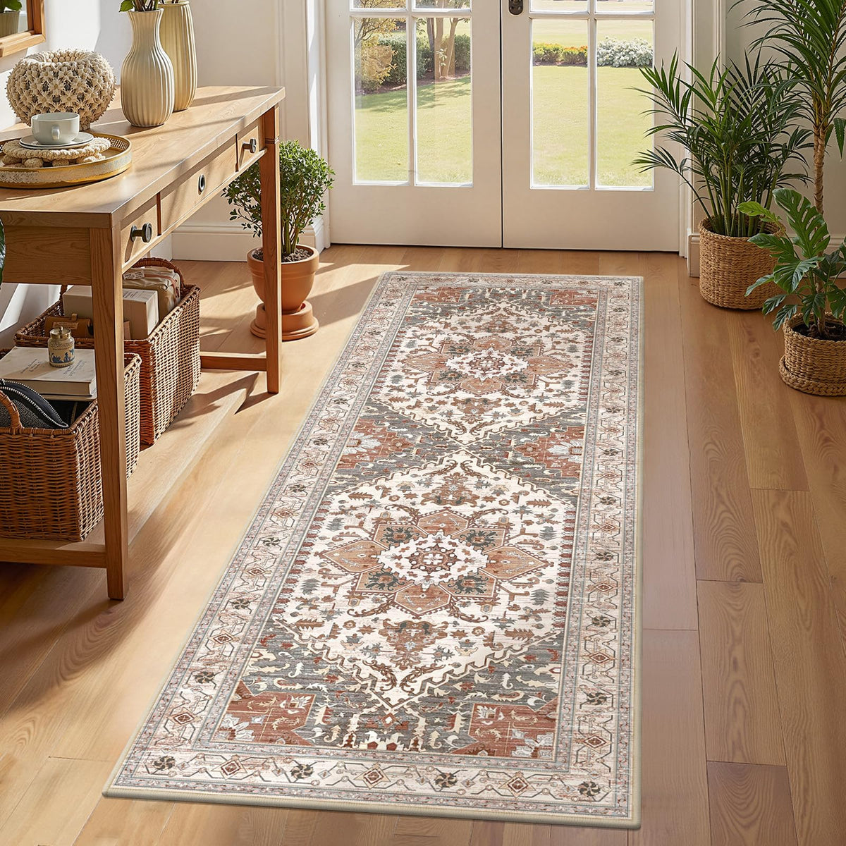 Yamaziot Washable Runner Rug, 2x8 Non-Slip Boho Vintage Hallway Kitchen Rug