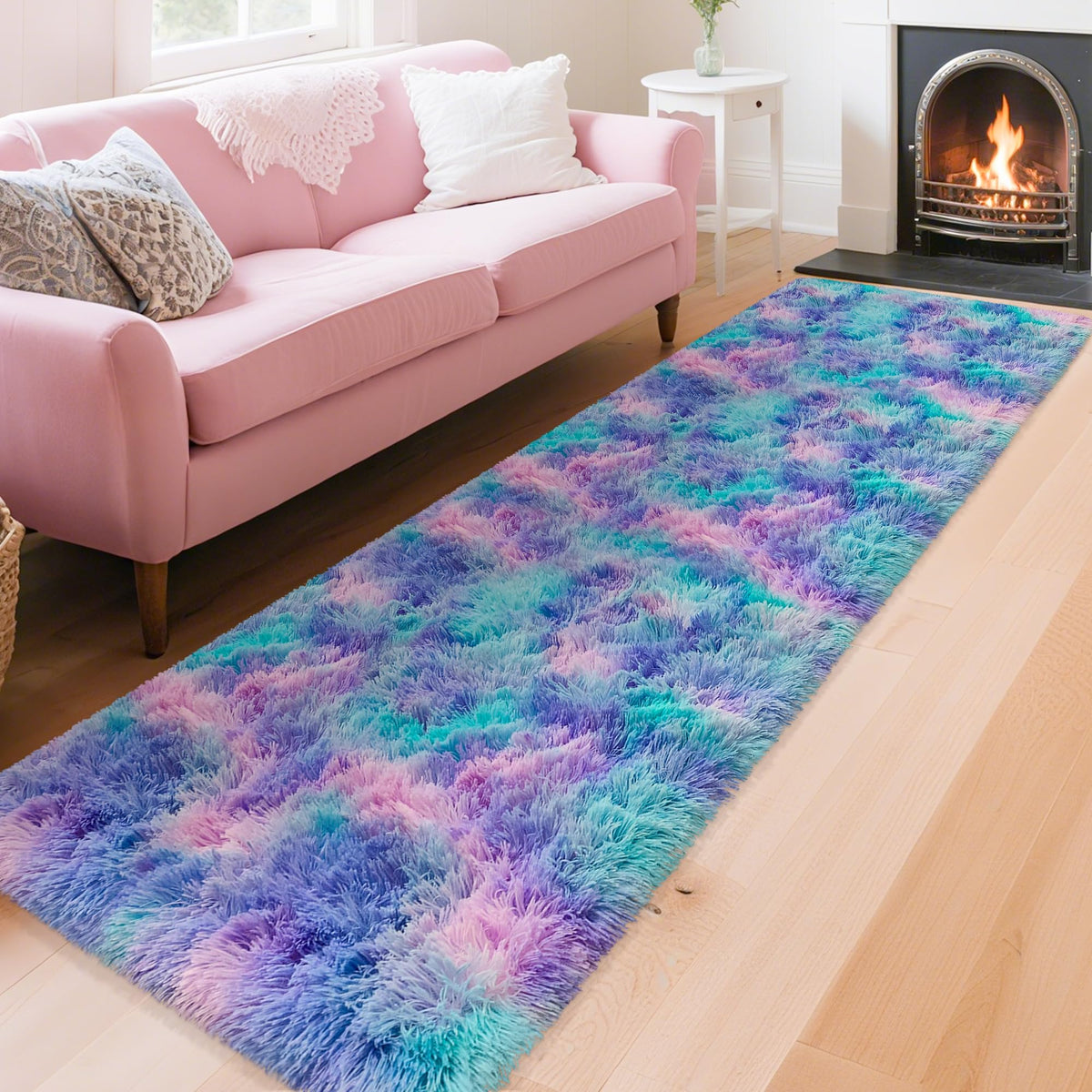 Soft Fluffy Beige Runner Rug for Bedroom, Bedside Long Rug Runner