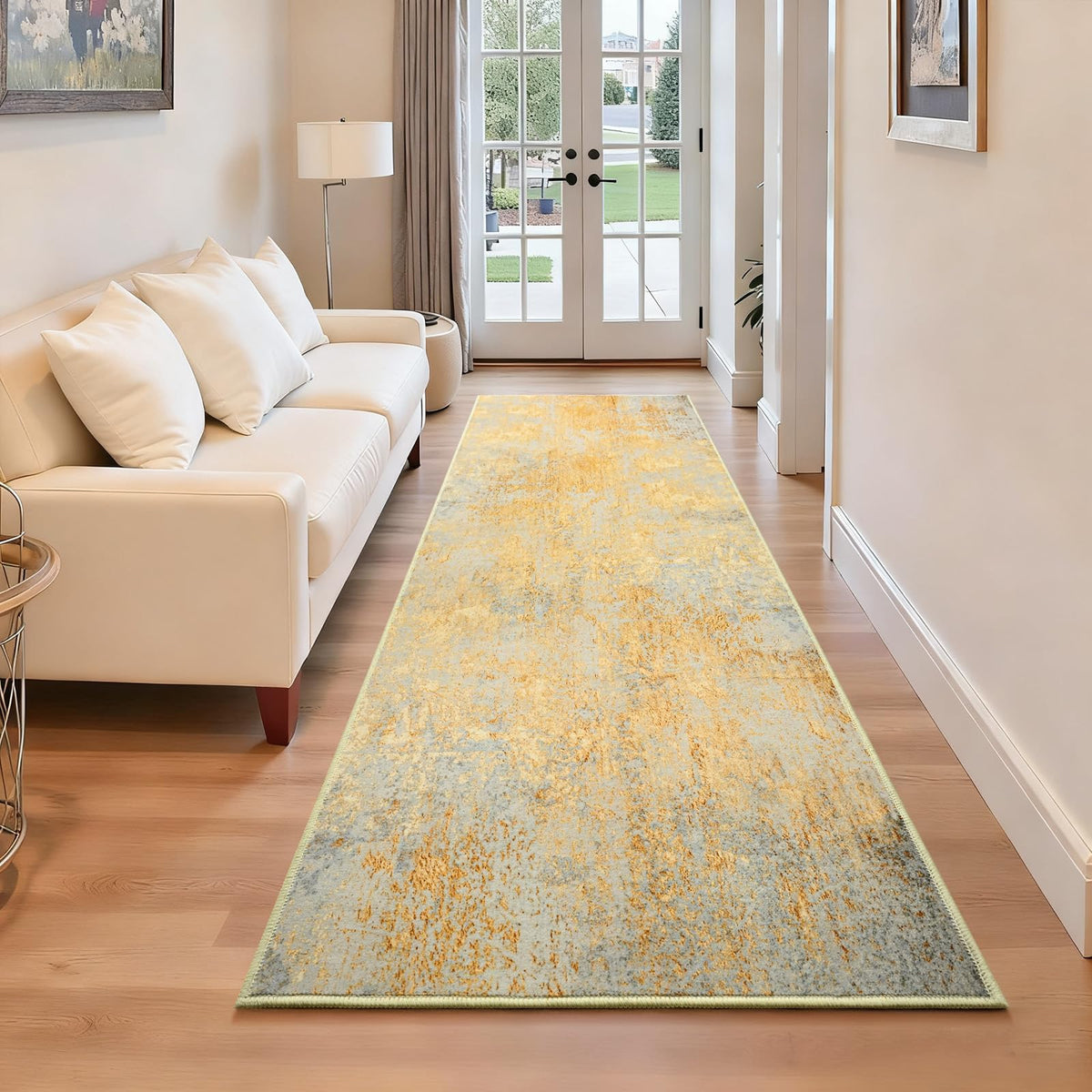 Ompaa 2x6 Rug Runners for Hallways Kitchen Runner Rug Non Slip Washable Grey Long Runner Rugs with Rubber Backing Soft Abstract Carpet Runner for Hallways, Kitchen, Bedroom, Bathroom, Entryway