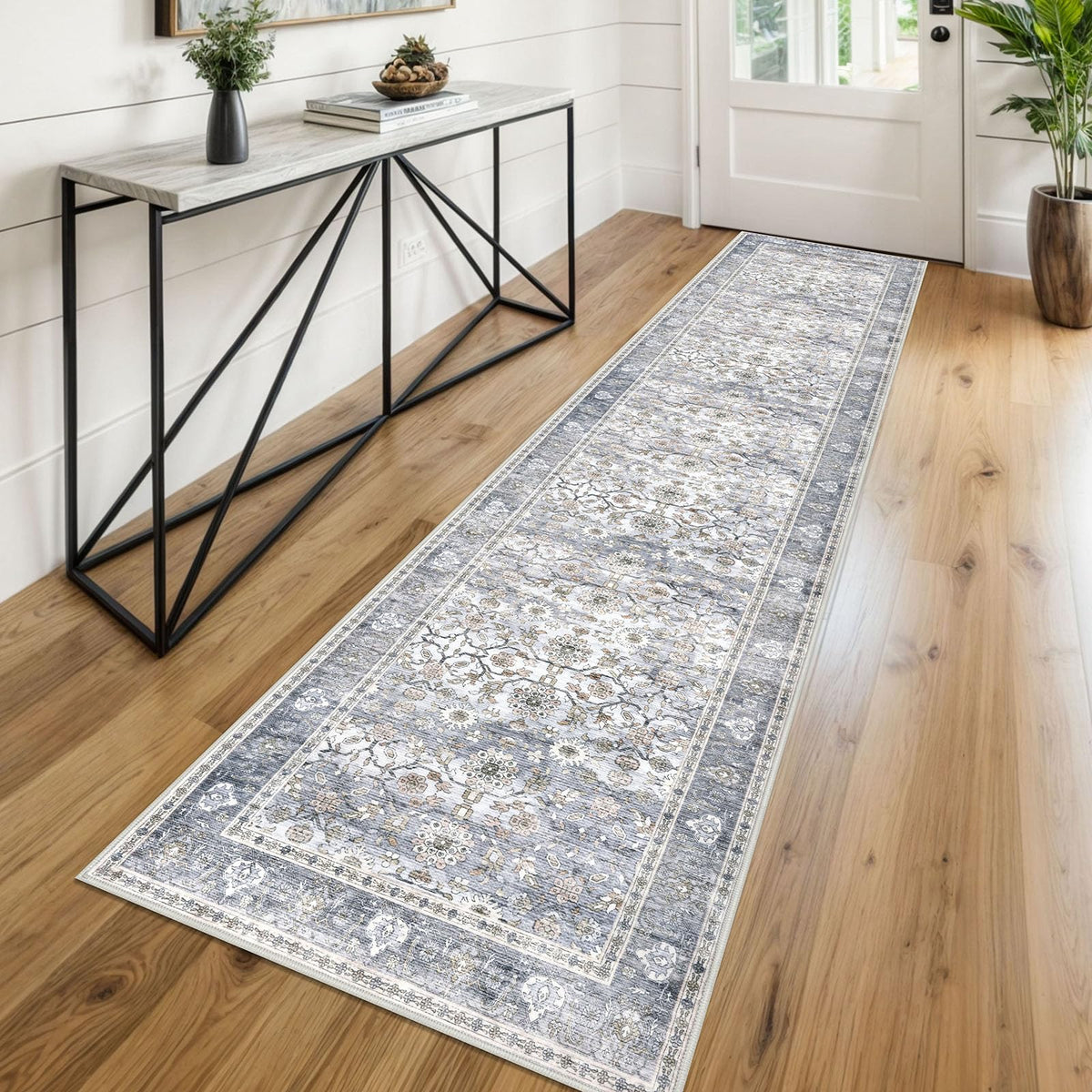 KUTA Vintage Floral Washable 2x3 Rugs for Entryway Blue Grey Beige