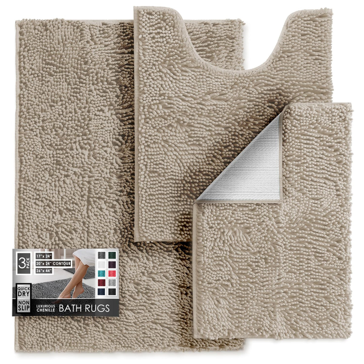 Hearth & Harbor Bathroom Rugs, Chenille Bath Mat - Machine Washable Bath Mats for Bathroom Non-Slip Backing Rubber, Quick Dry Bathroom Mat, 17 x 24 + 20 x 32 - Hunter Green