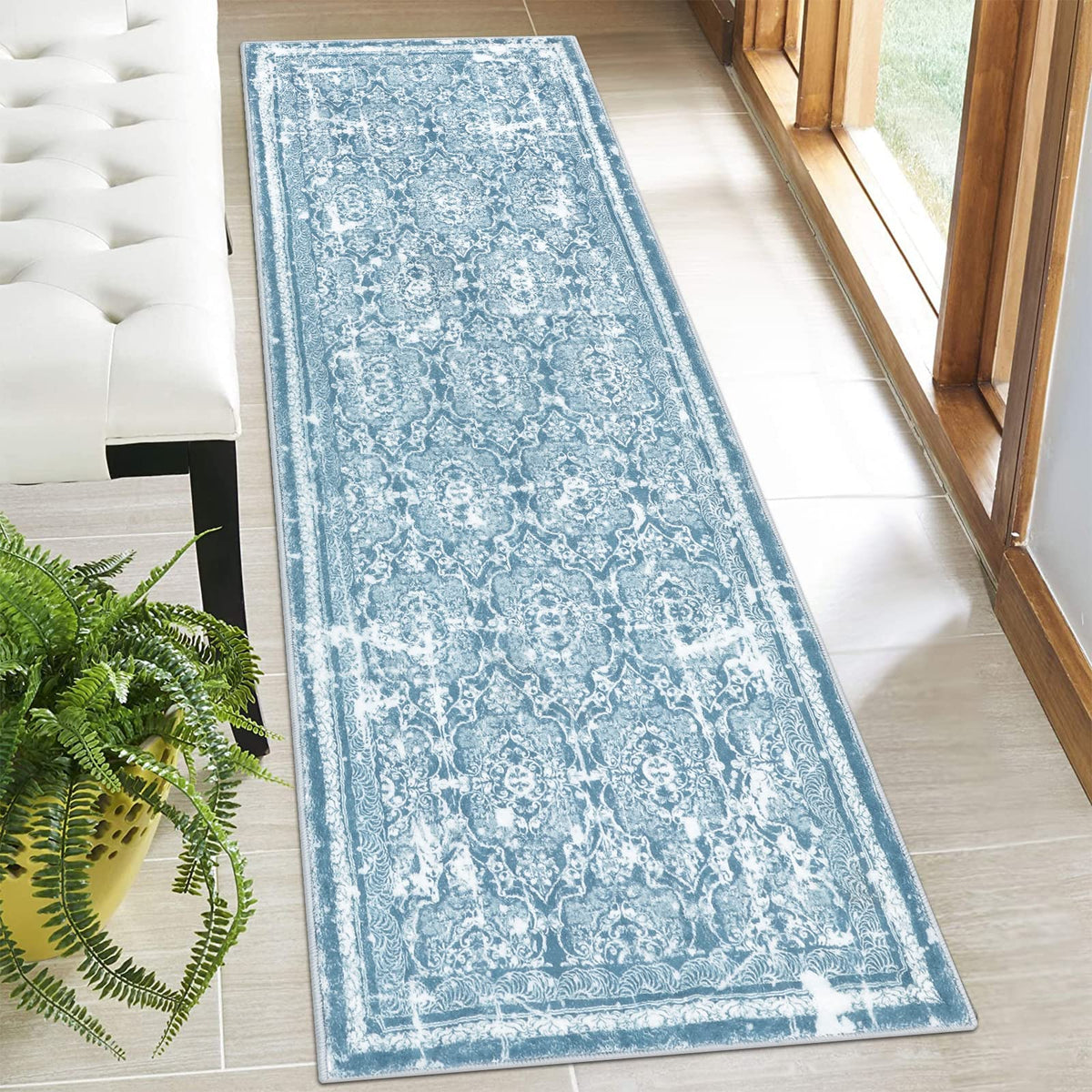Vaukki Hallway Runner 2x6 ft, Grey Vintage Shaggy Soft Kitchen Rug
